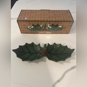 Cracker Barrel Christmas Holiday Ceramic Holly Dish With Box